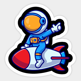 Cute Astronaut Riding Rocket Cartoon Sticker